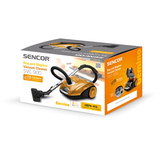 Sencor SVC900EUE3 porzsákos és porzsák nélküli porszívó,700W, fekete/sárga