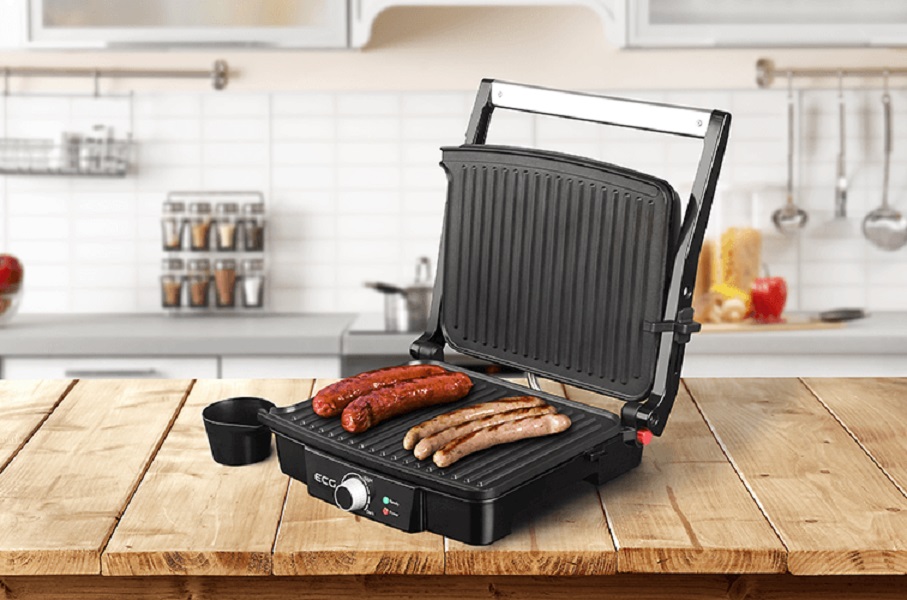 ECG KG 100 elektromos grill kontakt grill 3 üzemeltetési helyzet: grillezés, BBQ, sütés, 180°-ban kinyitható