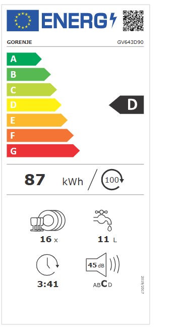 Gorenje GV643D90 teljesen beépíthető mosogatógép, 16 terítékes, 3 kosár, automatikus ajtónyitás, 59.8x55.5x81.6 cm 