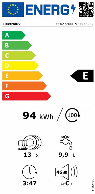 Electrolux EEA27200L teljesen beépíthető mosogatógép, 13 teríték, inverter motor, automatikus ajtónyitás, 59.6x55x81.8 cm 