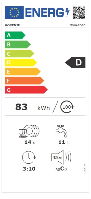 Gorenje GV642D90 teljesen beépíthető mosogatógép, 14 terítékes, automatikus ajtónyitás, 59.8x55.5x81.6 cm 