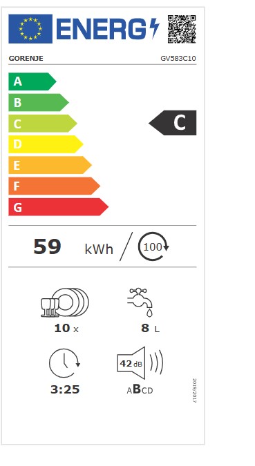 Gorenje GV583C10  teljesen beépíthető mosogatógép, inverter Power Drive motor, 10 terítékes, automatikus ajtónyitás, 44.8x55x81.5 cm 
