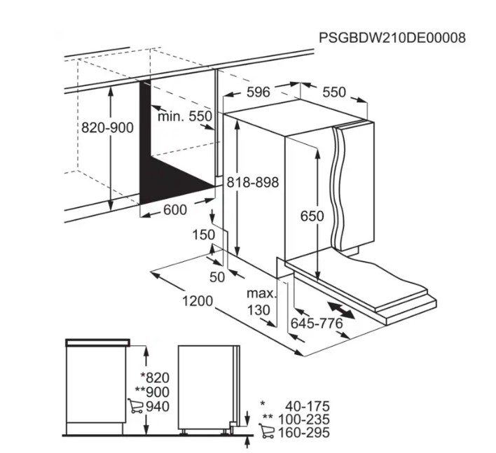 Electrolux EEA27200L teljesen beépíthető mosogatógép, 13 teríték, inverter motor, automatikus ajtónyitás, 59.6x55x81.8 cm 
