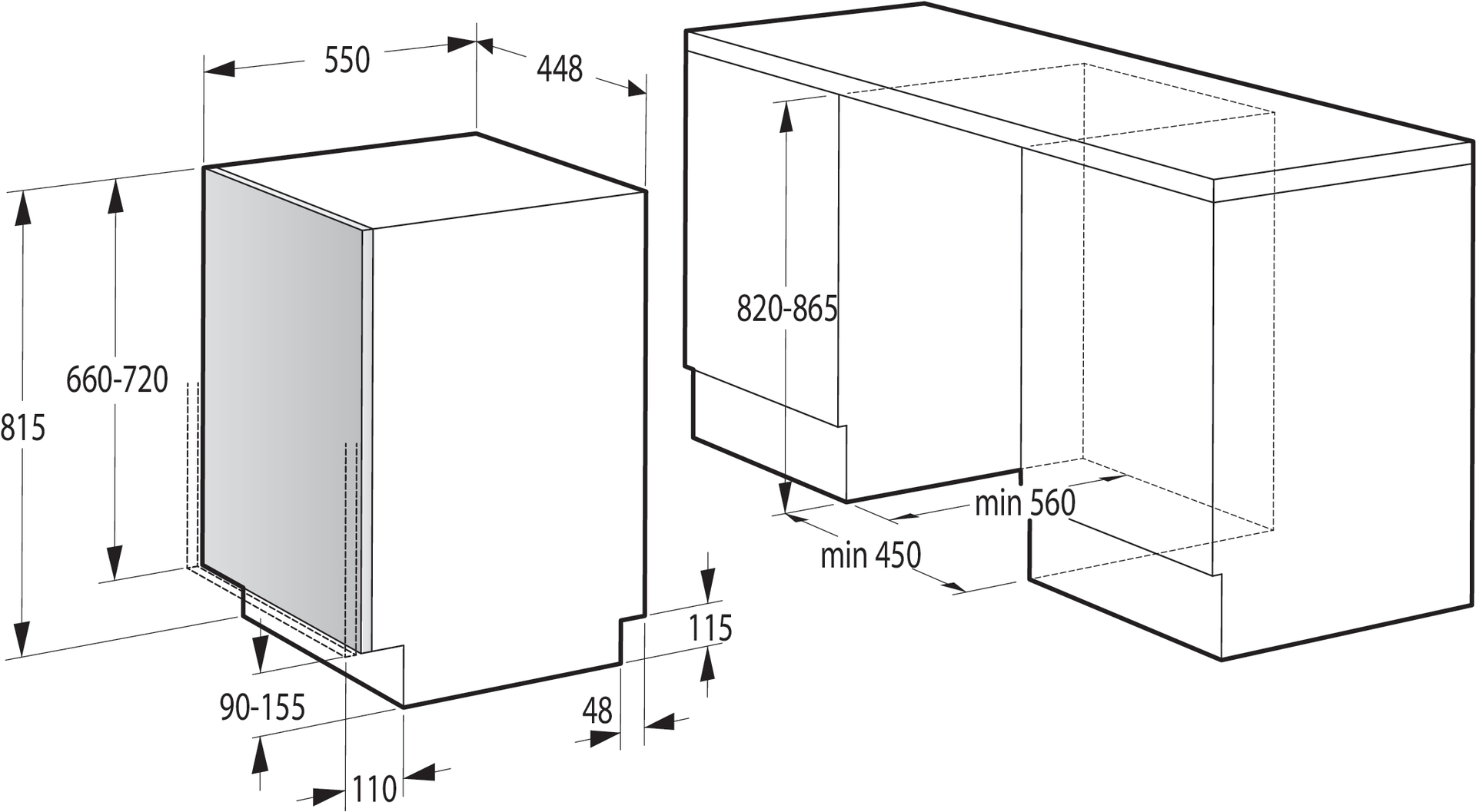 Gorenje GV541D10  teljesen beépíthető mosogatógép, 9 terítékes, inverteres Power Drive motor, automatikus ajtónyitás, 44.8x55x81.5 cm 