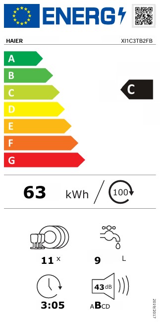 Haier XI1C3TB2FB teljesen beépíthető mosogatógép, 11 teríték, inverter motor, 3 kosár, automatikus ajtónyitás, WIFI, 44.8x57.5x81.6 cm