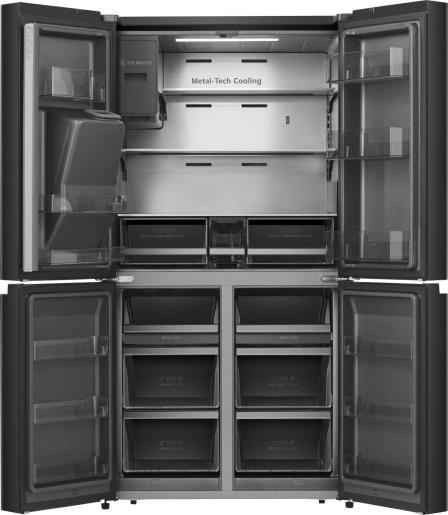 Hisense RQ760N4SBFE Total No Frost side by side hűtőszekrény francia ajtós kialakítással, 352/232L, WIFI, inverteres kompresszor, 91.4x72.5x178.5 cm, fekete 