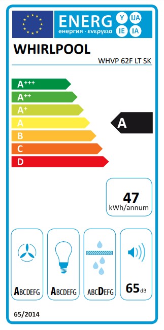 Whirlpool WHVP 62F LT SK beépíthető falra szerelhető döntött kürtös konyhai elszívó, LED világítás, 59.8x32.6x63 cm, fekete szín
