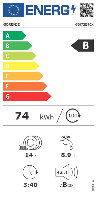 Gorenje GI672B90X beépíthető kezelőpaneles mosogatógép, 14 teríték, WIFI, automatikus ajtónyitás, inverter motor, 59.8x57.5x81.6 cm, inox  