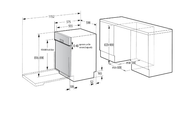 Gorenje GI672B90X beépíthető kezelőpaneles mosogatógép, 14 teríték, WIFI, automatikus ajtónyitás, inverter motor, 59.8x57.5x81.6 cm, inox  