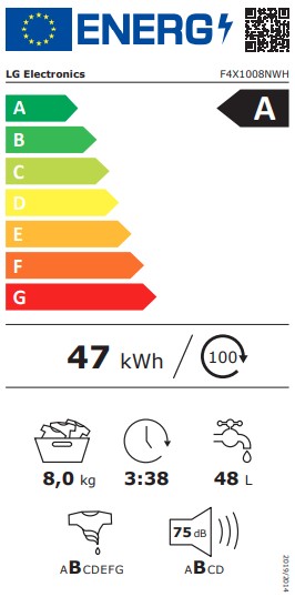 LG F4X1008NWH elöltöltős mosógép, 8 kg, gőz, Wifi, inverter motor, 60x55x85 cm 