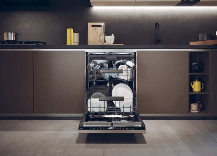 Haier XI 6C4S3FSB teljesen beépíthető mosogatógép, 16 teríték, inverter motor, 3 kosár, automatikus ajtónyitás, WIFI, 59.7x55.5x81.8 cm 