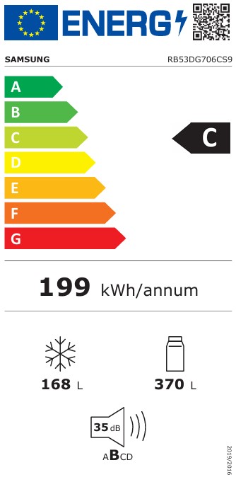 Samsung B53DG706CS9EO NoFrost alulfagyasztós kombinált hűtőszekrény,WIFI, 370/168L, SmartThings MI Energia üzemmóddal,Digitális Inverter Kompresszor, 75.9x71.1x203 cm, kifinomult inox