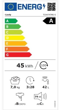 Candy TCA474TM5-S felültöltős mosógép, 7 kg, WIFI, inverter motor, 41x60x86 cm