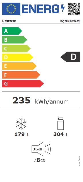 Hisense RQ5P470SAID Total No Frost side by side hűtőszekrény francia ajtós kialakítással, 304/179L, WIFI, inverteres kompresszor, 79.4x69.8x178.5 cm, inox 