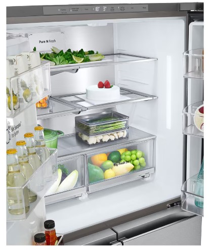 LG GMG960MBEE side by side hűtőszekrény francia ajtós kialakítással, InstaView™, WIFI, 364/274L, Lineáris Inverter Kompresszor, 91.4x72.9x179.2 cm, ragyogó metál szín 