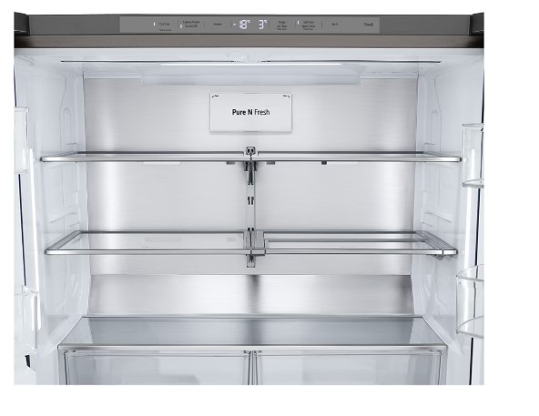 LG GMG960MBEE side by side hűtőszekrény francia ajtós kialakítással, InstaView™, WIFI, 364/274L, Lineáris Inverter Kompresszor, 91.4x72.9x179.2 cm, ragyogó metál szín 
