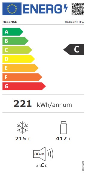 Hisense RS818N4TFC Total No Frost side by side hűtőszekrény, 417/215L, inverteres kompresszor, WIFI, 91x73x179 cm, fekete 