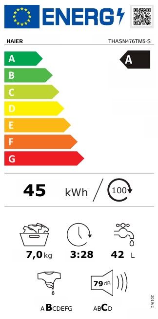 Haier THASN476TM5-S felültöltős mosógép, 7kg, gőz, WIFI, inverter motor, 41x60x86 cm
