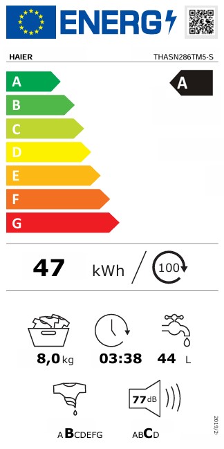 Haier THASN286TM5-S felültöltős mosógép, 8 kg, gőz, WIFI, inverter motor, 41x60x86 cm