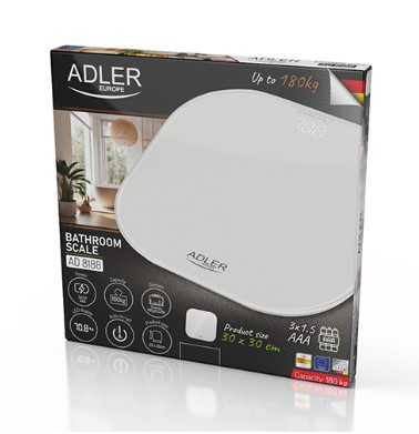 Adler AD8188 fürdőszoba mérleg, digitális személymérleg, 2.5kg/180kg méréshatár, LED kijelző 