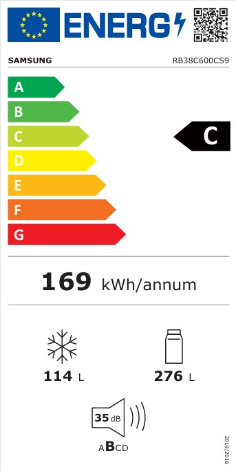 Samsung RB38C600CS9/EF No Frost alulfagyasztós kombinált hűtőszekrény, 276/114L, Digitális Inverter Kompresszor, inox, WIFI, 59.5x65.8x203 cm 