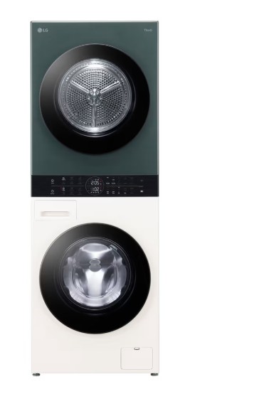 LG WT1210EGF WashTower™ elöltöltős mosógép és hőszivattyús szárítógép egybeépítve, 12/10 kg, WIFI, Direct Drive inverter motor, gőz, 60x66x165.5 cm, természetes zöld és természetes bézs szín 