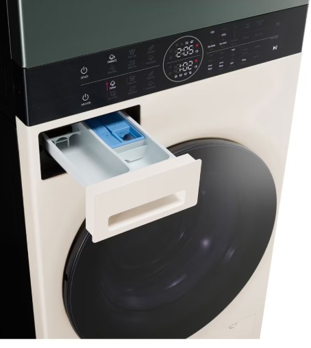 LG WT1210EGF WashTower™ elöltöltős mosógép és hőszivattyús szárítógép egybeépítve, 12/10 kg, WIFI, Direct Drive inverter motor, gőz, 60x66x165.5 cm, természetes zöld és természetes bézs szín 