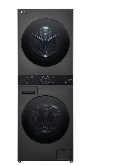 LG WT1210BBF WashTower™ elöltöltős mosógép és hőszivattyús szárítógép egybeépítve, Direct Drive inverter motor, 12/10 kg, WIFI, 60x66x165.5 cm, fekete acél szín 
