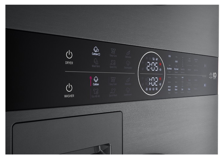 LG WT1210BBF WashTower™ elöltöltős mosógép és hőszivattyús szárítógép egybeépítve, Direct Drive inverter motor, 12/10 kg, WIFI, 60x66x165.5 cm, fekete acél szín 