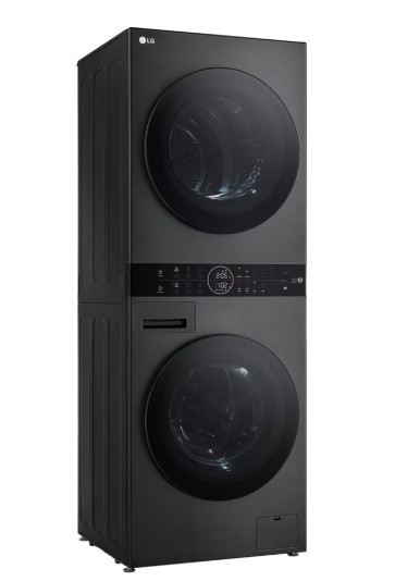 LG WT1210BBF WashTower™ elöltöltős mosógép és hőszivattyús szárítógép egybeépítve, Direct Drive inverter motor, 12/10 kg, WIFI, 60x66x165.5 cm, fekete acél szín 
