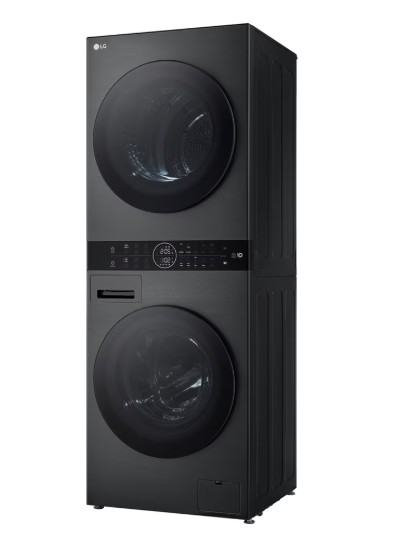LG WT1210BBF WashTower™ elöltöltős mosógép és hőszivattyús szárítógép egybeépítve, Direct Drive inverter motor, 12/10 kg, WIFI, 60x66x165.5 cm, fekete acél szín 