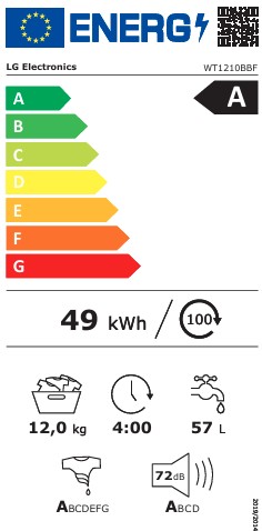 LG WT1210BBF WashTower™ elöltöltős mosógép és hőszivattyús szárítógép egybeépítve, Direct Drive inverter motor, 12/10 kg, WIFI, 60x66x165.5 cm, fekete acél szín 