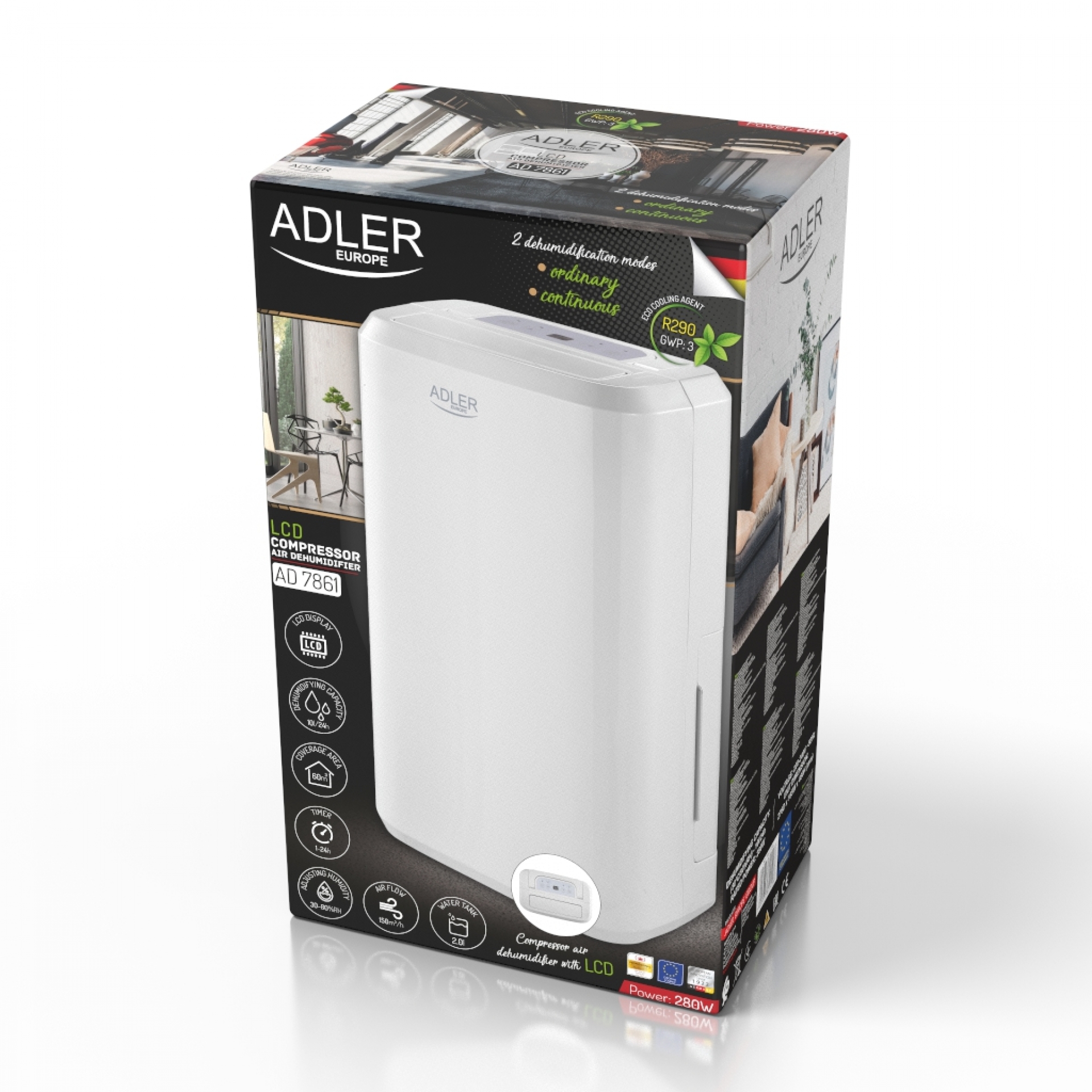 Adler AD7861 páramentesítő, 10L/nap, 280W
