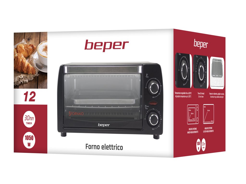 Beper 90.882 mini sütő, 12L, 1050W, fekete 