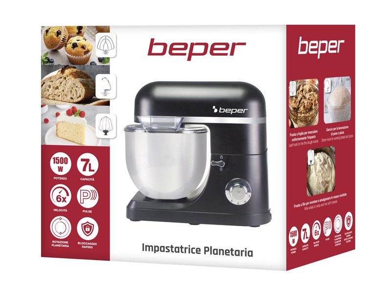 Beper P102SBA550 konyhai robotgép, 1500W, 7L, fekete/ezüst szín
