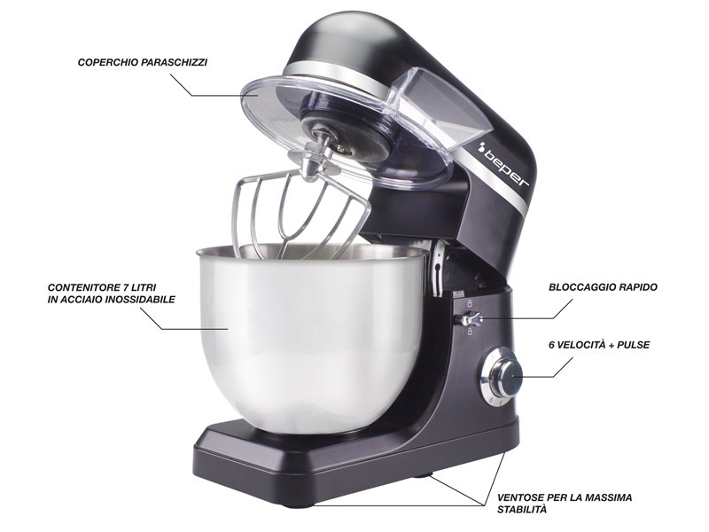 Beper P102SBA550 konyhai robotgép, 1500W, 7L, fekete/ezüst szín