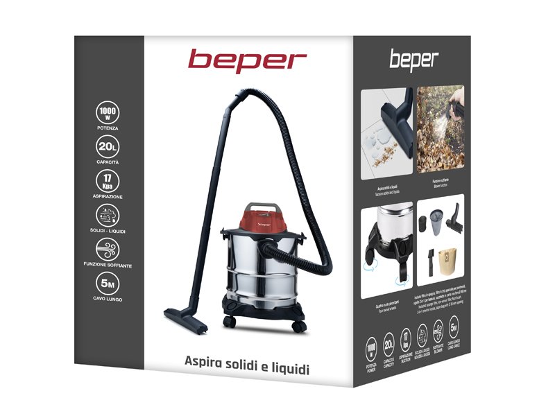 Beper P202ASP300 száraz és nedves porszívó, 1000W, ezüst-fekete 