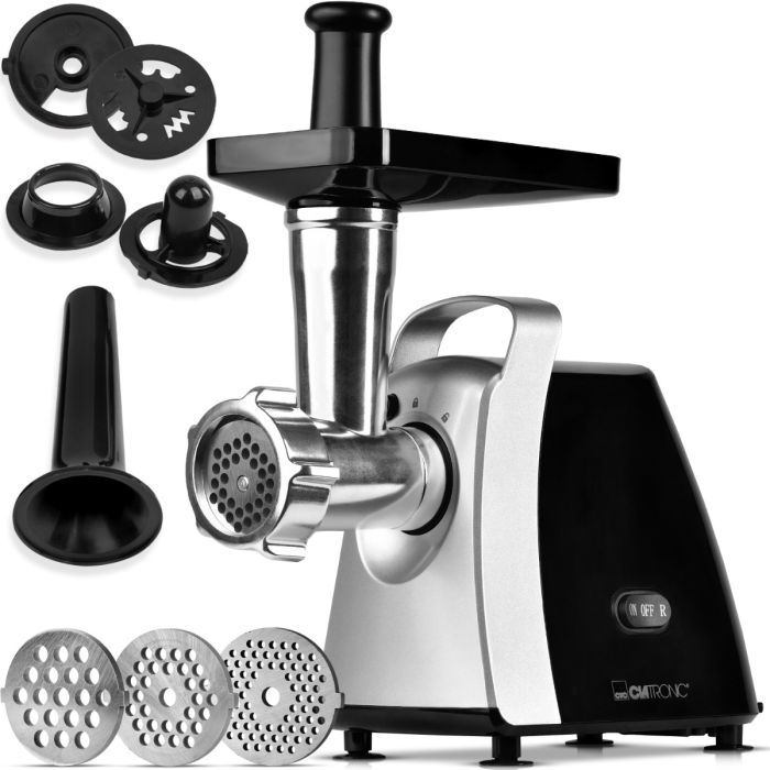 Clatronic FW 3803 húsdaráló, 1000W, fekete/ezüst, 3 fém darálótárcsa finom, normál és durva kezeléshez, 3 mm, 5 mm, 7 mm
