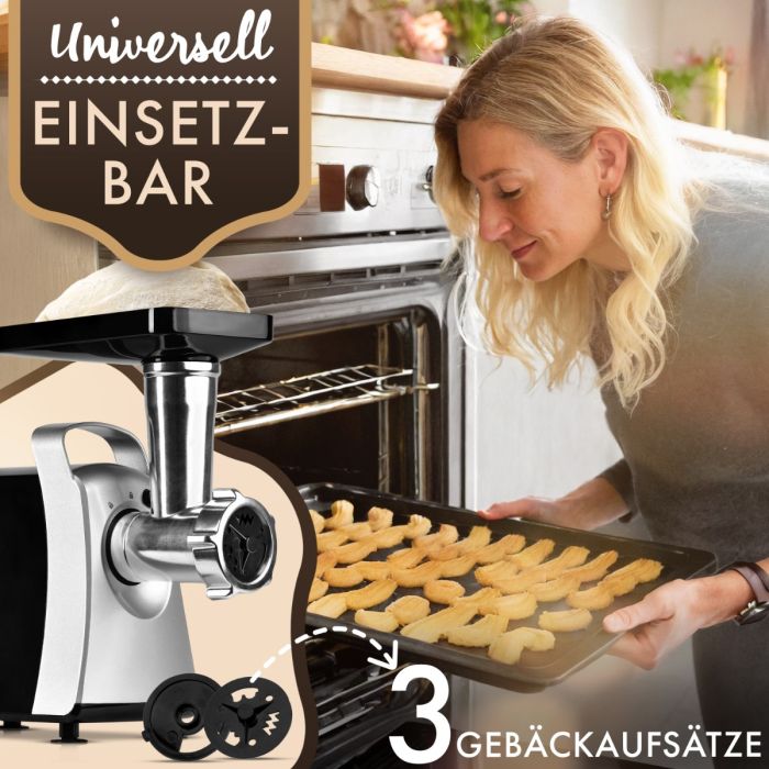 Clatronic FW 3803 húsdaráló, 1000W, fekete/ezüst, 3 fém darálótárcsa finom, normál és durva kezeléshez, 3 mm, 5 mm, 7 mm