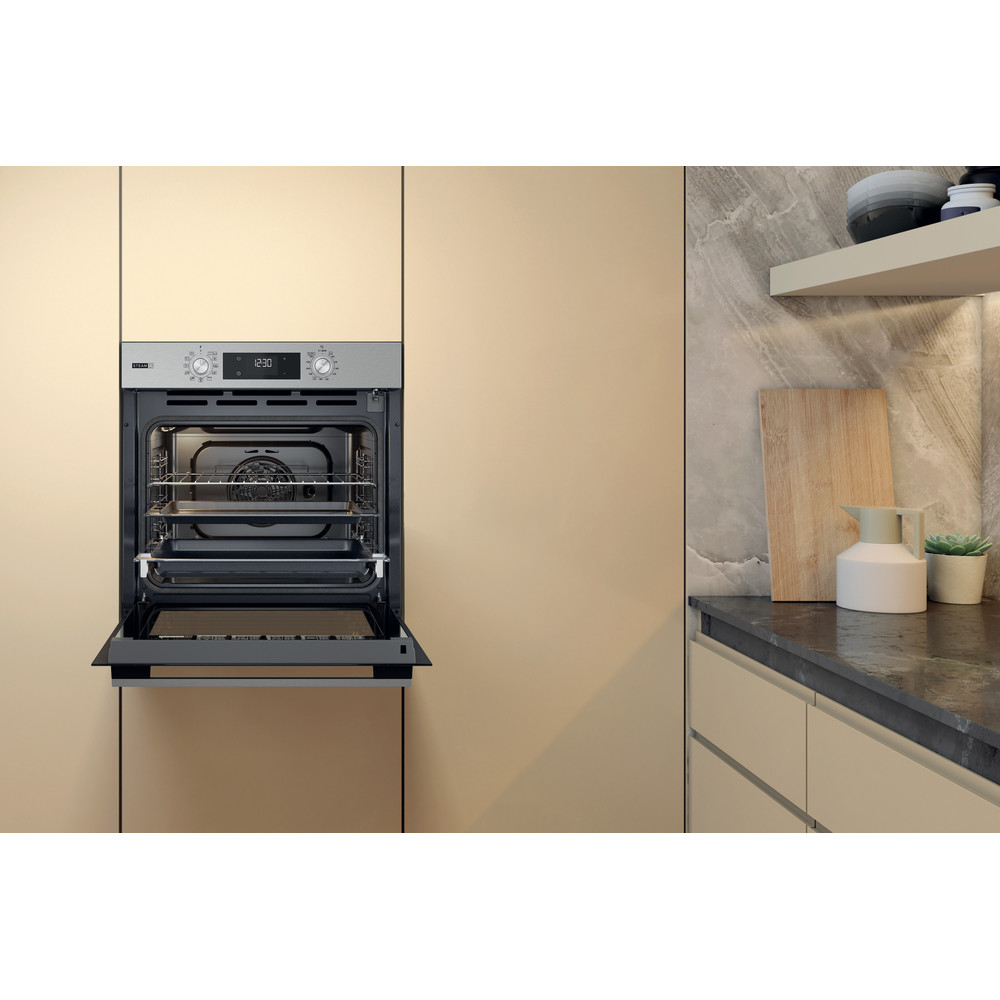 Whirlpool OMSK58RU1SX beépíthető sütő, pirolitikus és hidrolitikus tisztítás, 71L, 59.5x55.1x59.5 cm, nemesacél szín 