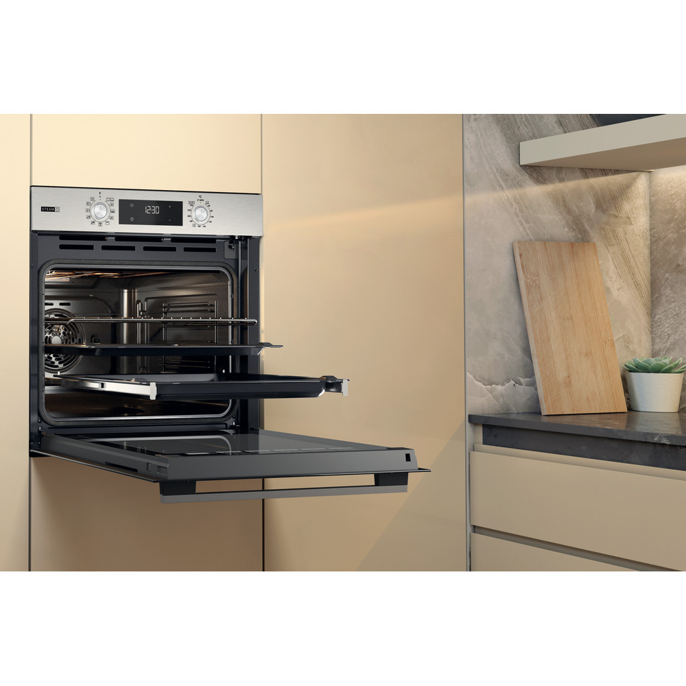 Whirlpool OMSK58RU1SX beépíthető sütő, pirolitikus és hidrolitikus tisztítás, 71L, 59.5x55.1x59.5 cm, nemesacél szín 