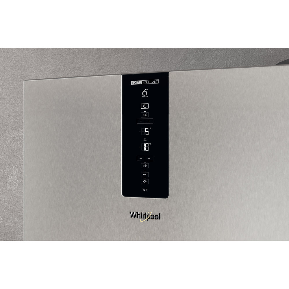 Whirlpool W7X 93T OX H Total No Frost alulfagyasztós kombinált hűtőszekrény, Zen Inverter Kompresszor, 263/104L, 59.6x67.8x202.7 cm, optic inox 