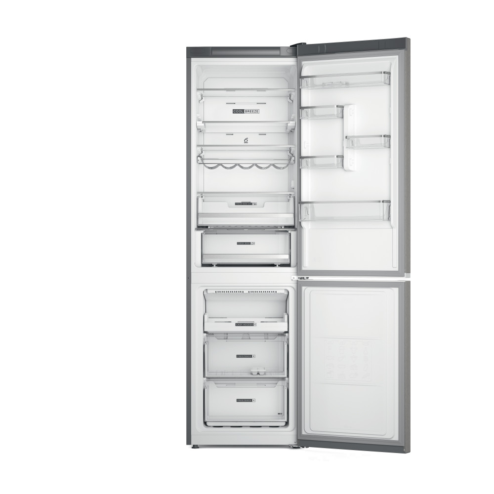 Whirlpool W7X 93T OX H Total No Frost alulfagyasztós kombinált hűtőszekrény, Zen Inverter Kompresszor, 263/104L, 59.6x67.8x202.7 cm, optic inox 
