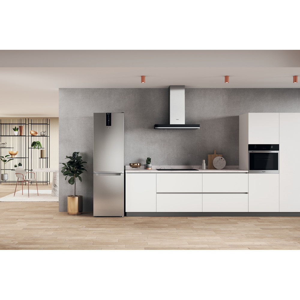 Whirlpool W7X 93T OX H Total No Frost alulfagyasztós kombinált hűtőszekrény, Zen Inverter Kompresszor, 263/104L, 59.6x67.8x202.7 cm, optic inox 