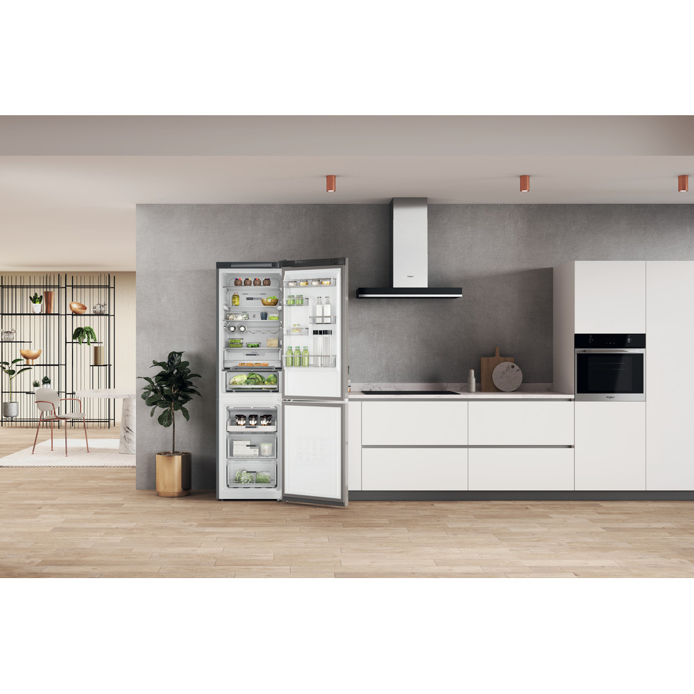 Whirlpool W7X 93T OX H Total No Frost alulfagyasztós kombinált hűtőszekrény, Zen Inverter Kompresszor, 263/104L, 59.6x67.8x202.7 cm, optic inox 