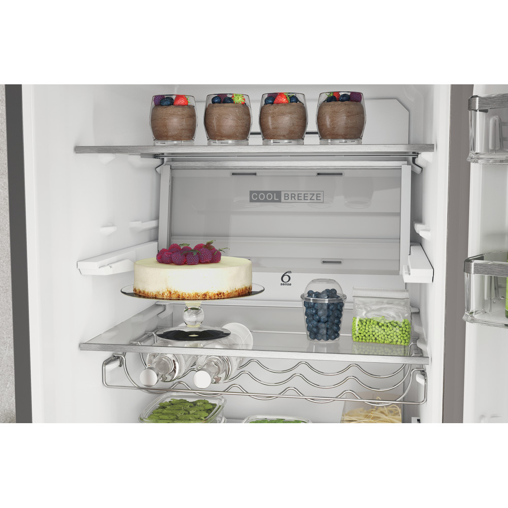 Whirlpool W7X 93T OX H Total No Frost alulfagyasztós kombinált hűtőszekrény, Zen Inverter Kompresszor, 263/104L, 59.6x67.8x202.7 cm, optic inox 