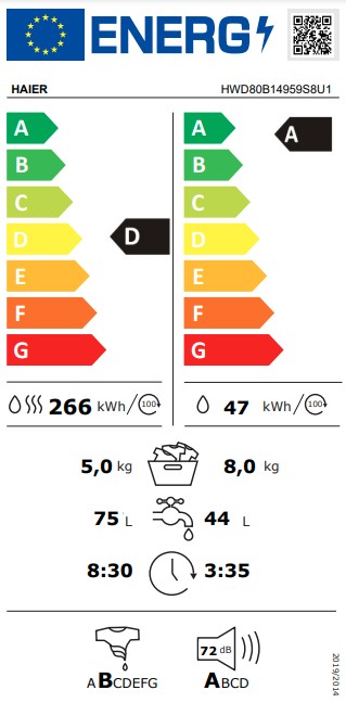 Haier HWD80B14959S8U1 mosó-szárítógép, 8/5 kg, Wifi, gőz,inverter motor, 60x55x85 cm, antracitszürke szín 