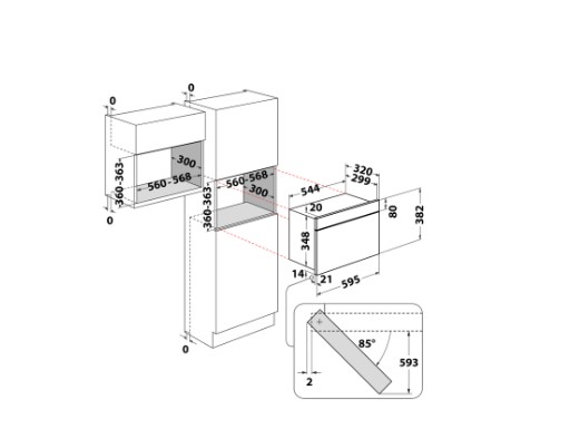 Whirlpool WMN464BX beépíthető mikrohullámú sütő, 22L, 750W, 59.5x32x38.2 cm, inox 