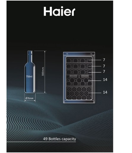 Haier HWS49GA borhűtő, 49 palack, 49.7x58.5x82 cm, fekete szín