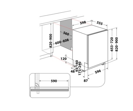 Whirlpool WIC 3C33 PFE teljesen beépíthető mosogatógép, 14 teríték, 3 kosár, automatikus ajtónyitás, 59.8x55.5x82 cm, ezüst szín 